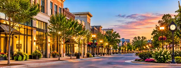 Twilight Main Street with Blossoms