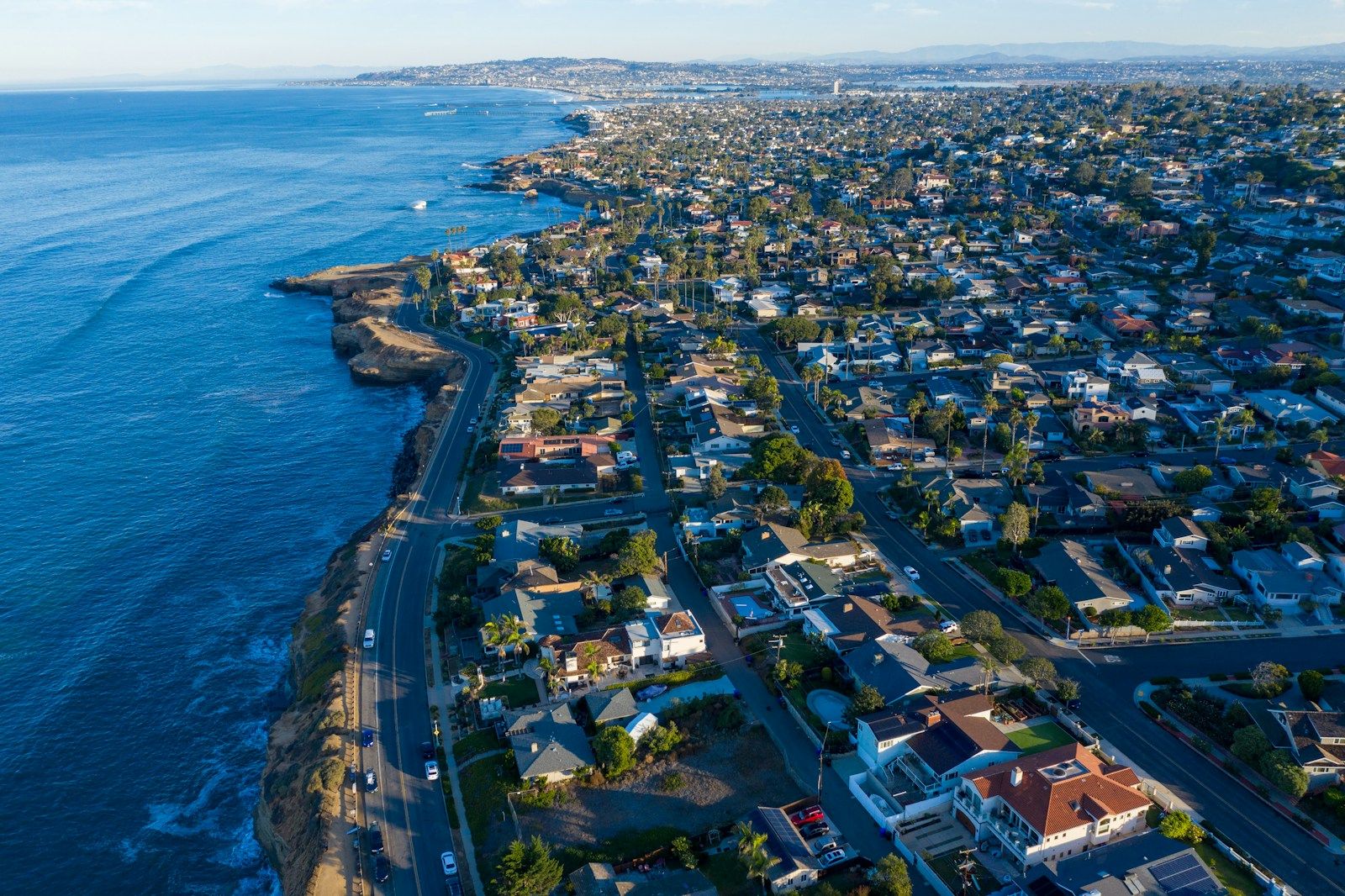 Aerial view of the Point Loma and Sunset Cliffs coastline in San Diego