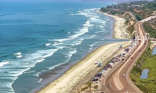 Aerial view of Torrey Pines State Beach along the San Diego coast
