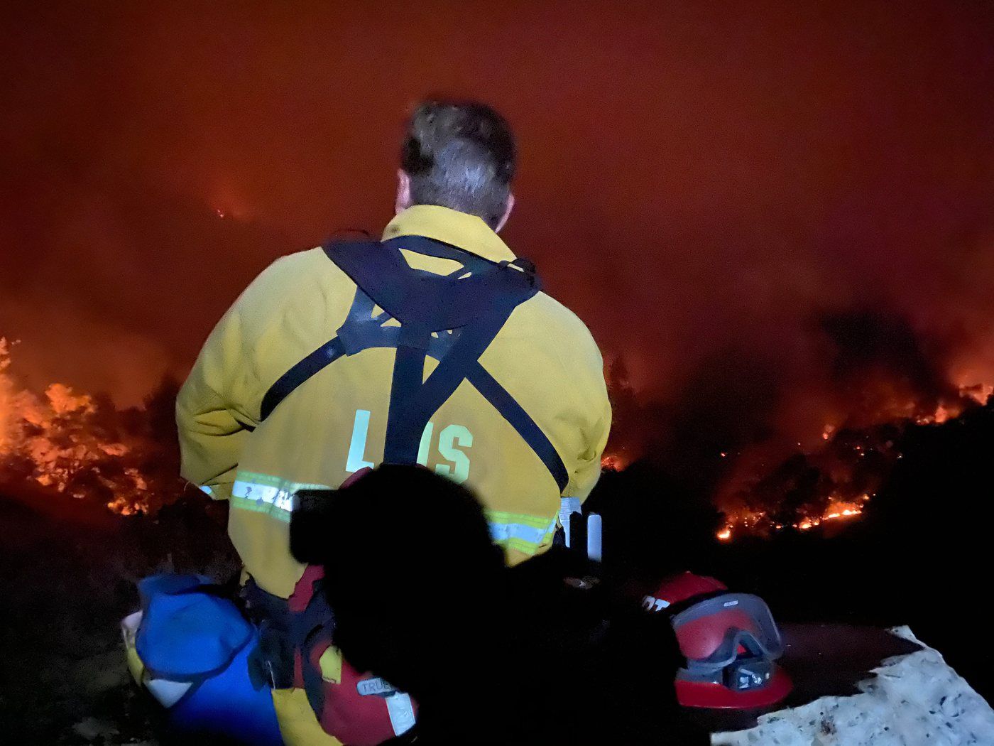 My husband on the line during a night operation.