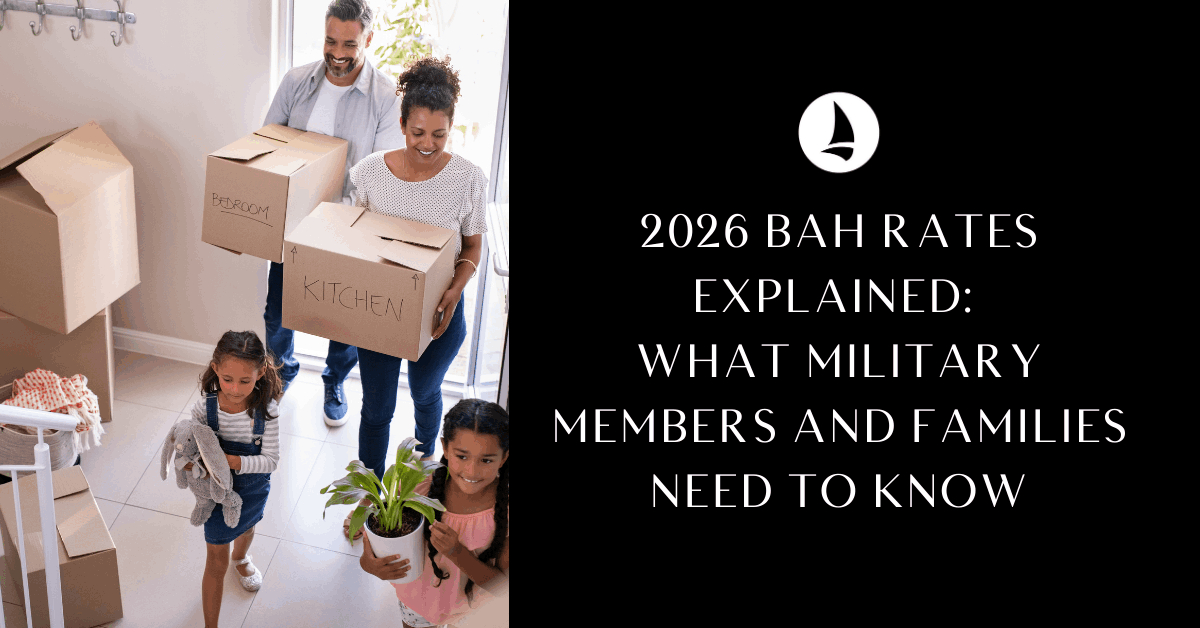 Military family moving into a new home with boxes, illustrating 2026 BAH rates and military housing planning