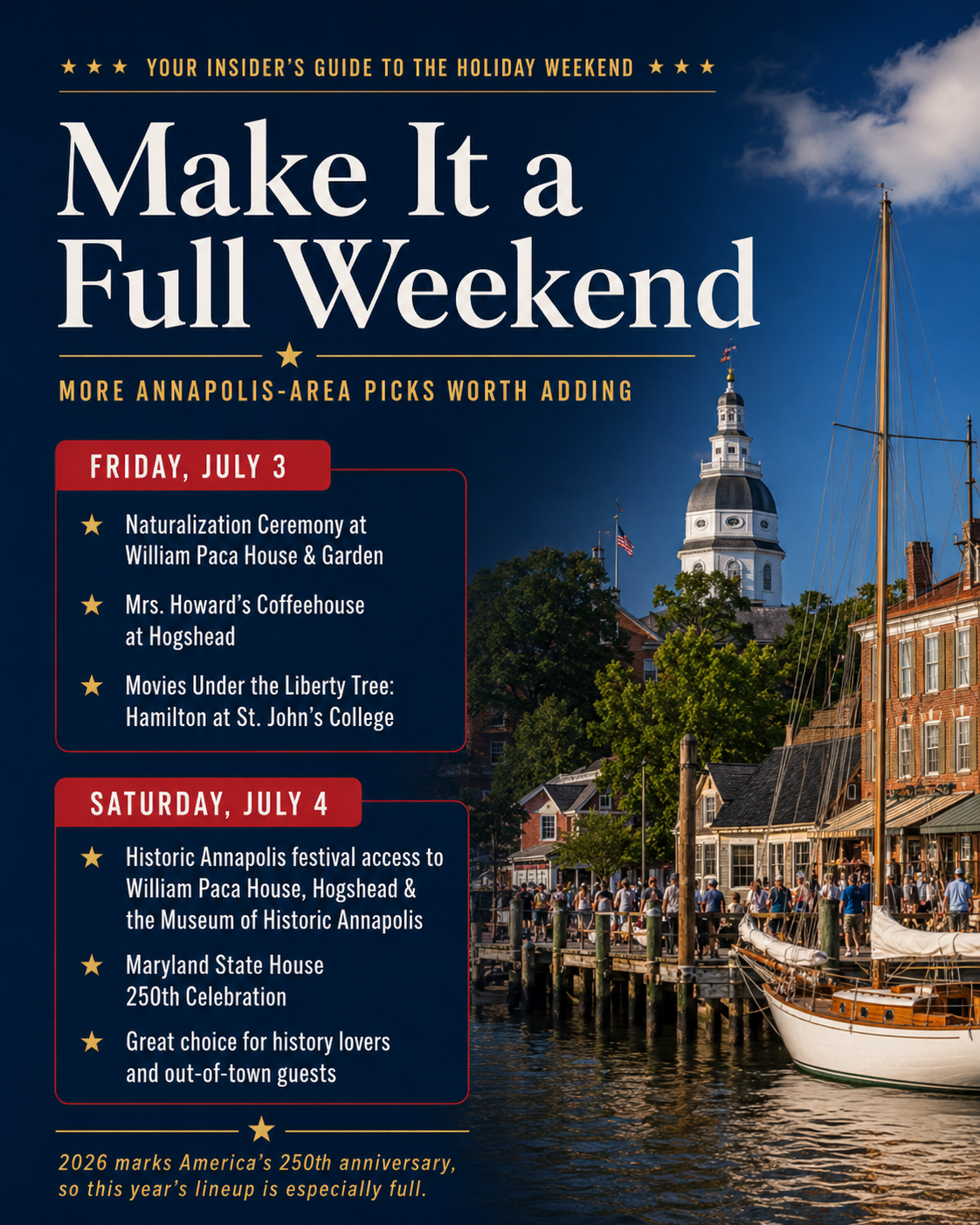 Make it a full weekend Fourth of July guide with Annapolis-area events for July 3 and July 4, 2026