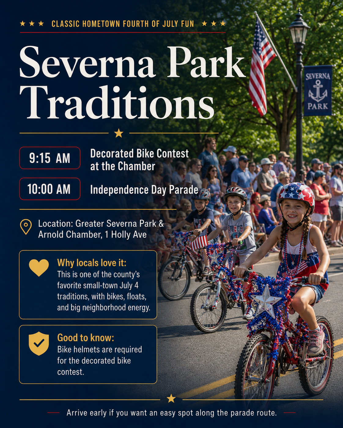 Severna Park Fourth of July traditions with decorated bike contest and Independence Day parade details