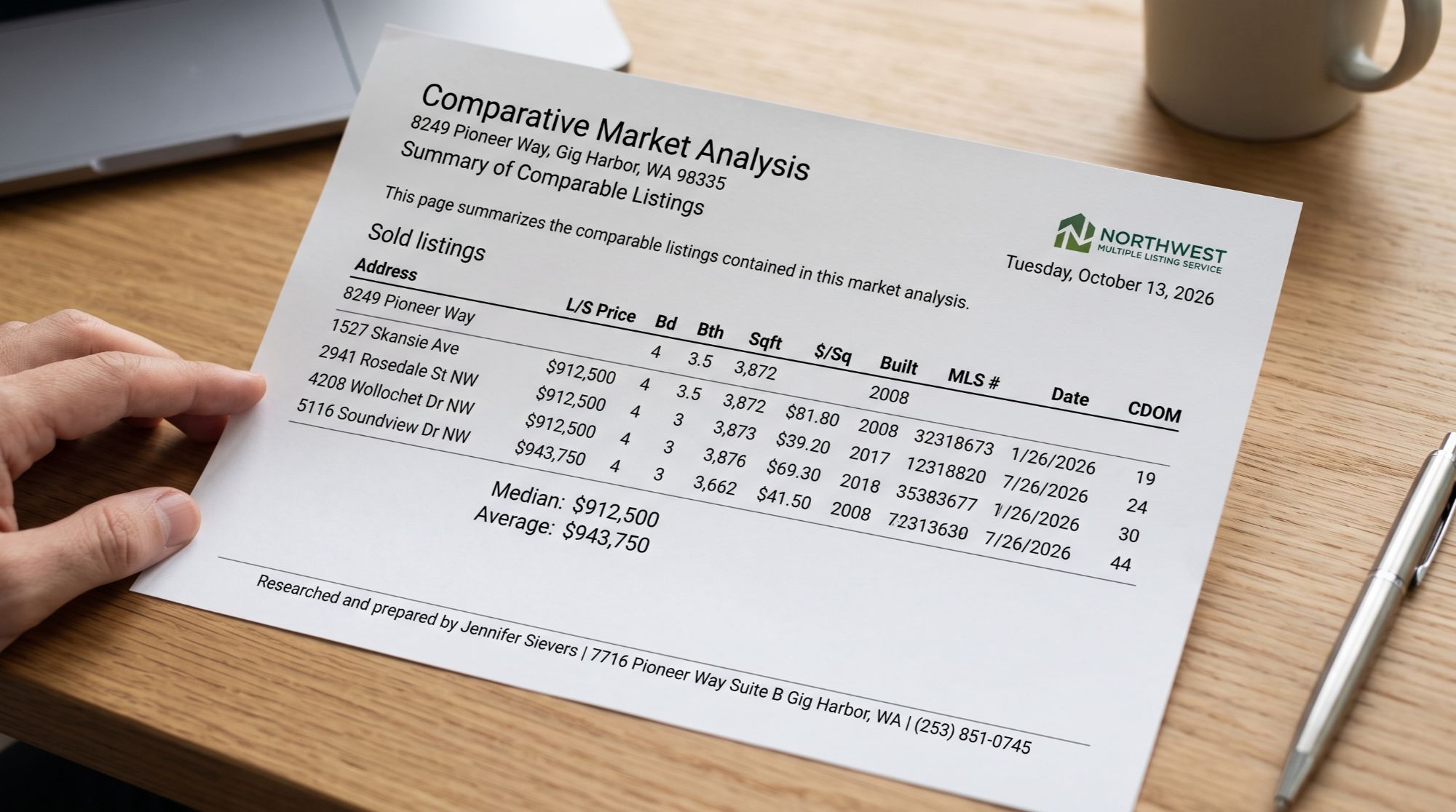 Comparative market analysis report used to price a home for sale in Pierce County