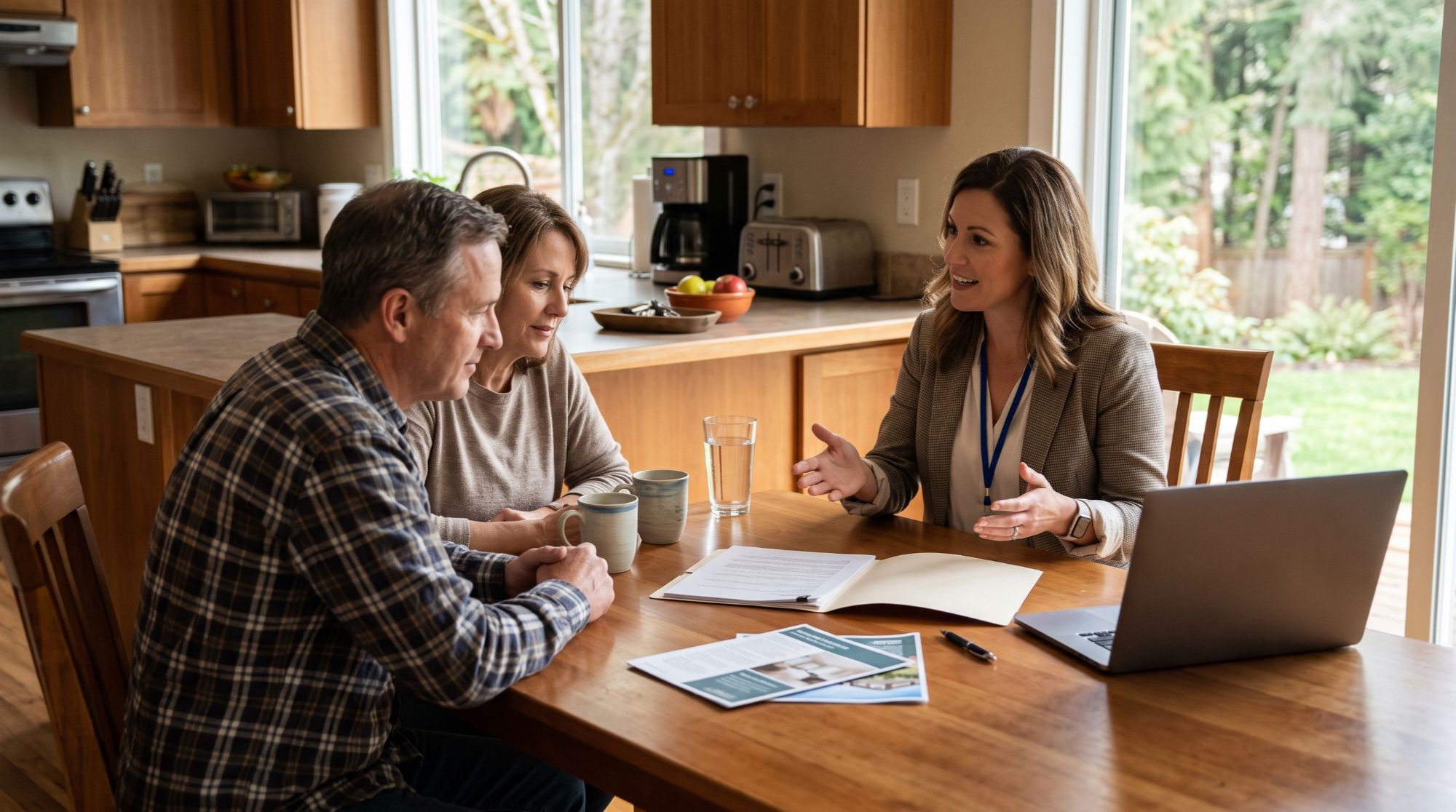 Gig Harbor homeowners meeting with a listing broker at their kitchen table during a listing appointment