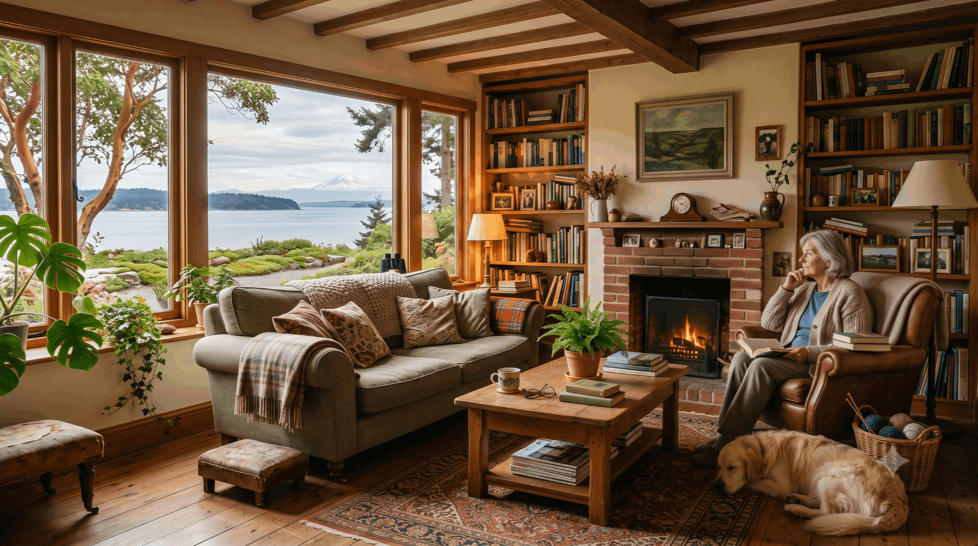 Longtime homeowner relaxing in a sunlit living room while deciding whether to sell or age in place