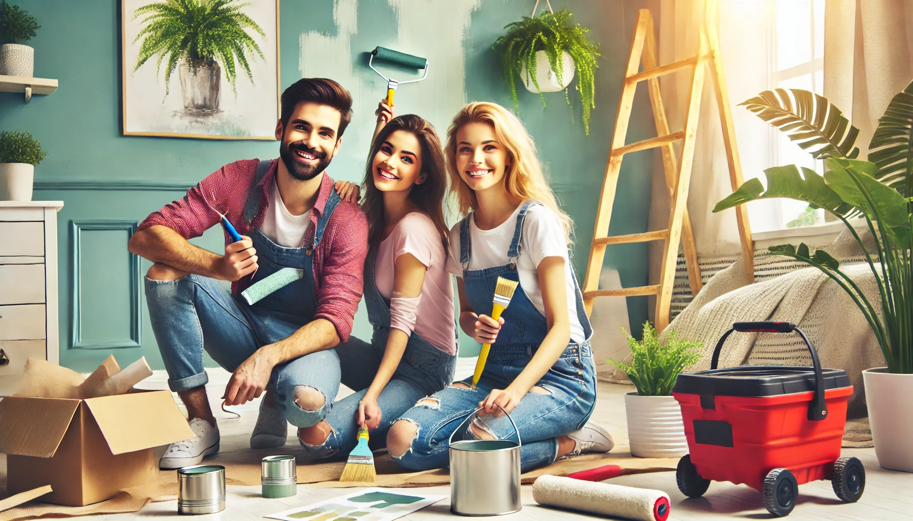 Family renovating and painting inside their Tampa Bay home, showing the personalization and equity-building benefits of homeownership.