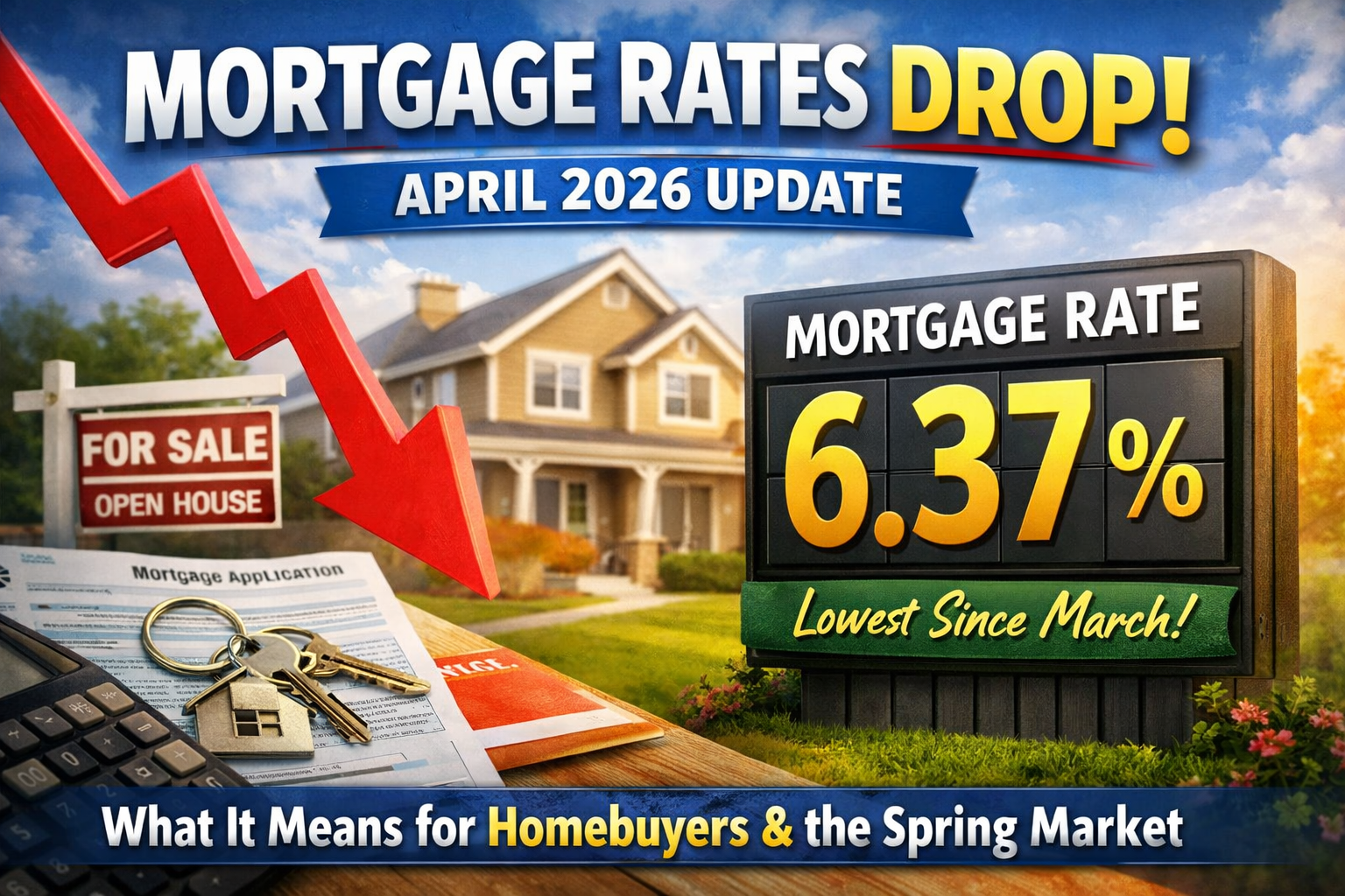 Mortgage rates drop to 6.37% in April 2026 with homebuying concept, highlighting affordability for Tampa Bay homebuyers