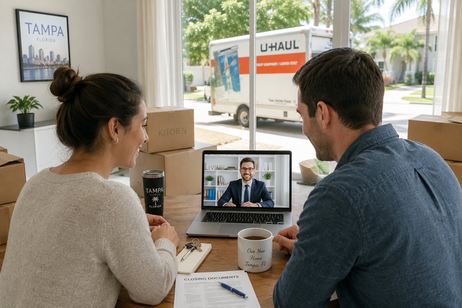 A virtual closing allowed this relocating family to complete their mortgage documents remotely and begin their move to Tampa, Florida immediately after closing.