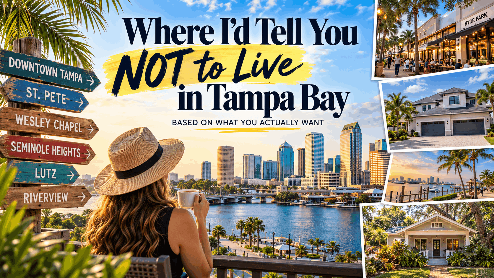Tampa Bay relocation guide featuring Downtown Tampa, Wesley Chapel, St. Pete, Seminole Heights and different Florida home lifestyles.