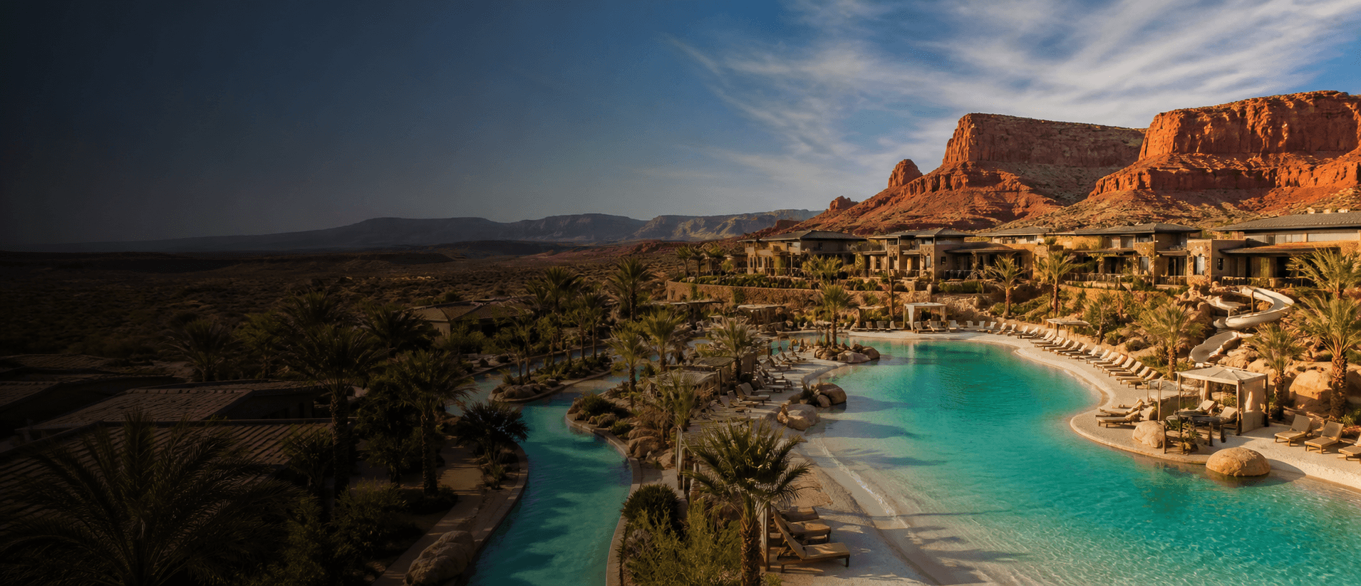 Resort lagoon and vacation homes in the Southern Utah desert
