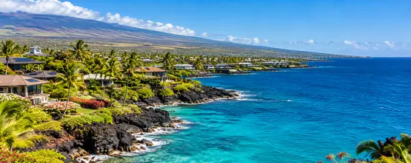 Hawaiian Coastal Panorama with Palm Villas