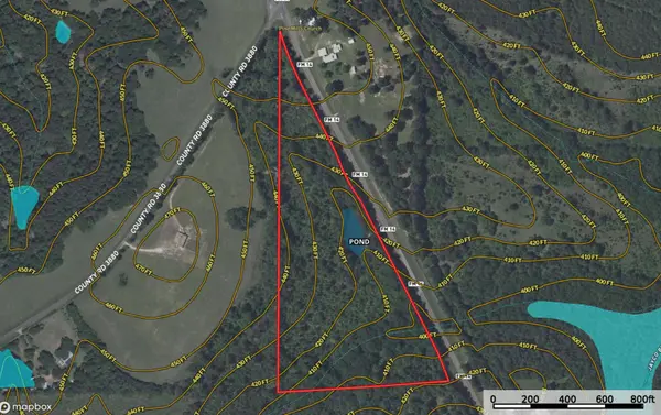 Aerial Map with water and contours of land for sale near Hawkins, TX in Wood County
