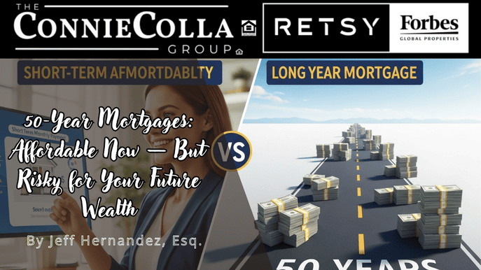 Short-term vs 50-year mortgage comparison showing affordability now but future wealth risks