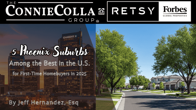 Phoenix skyline and suburban homes highlighting top suburbs for first-time buyers in 2025