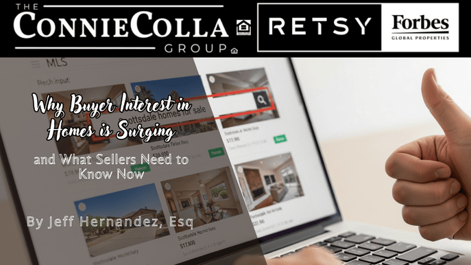 Person searching “Scottsdale homes for sale” online with a thumbs-up gesture shown