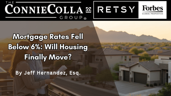 Couple reviewing homes as mortgage rates fall below 6% in Arizona housing market