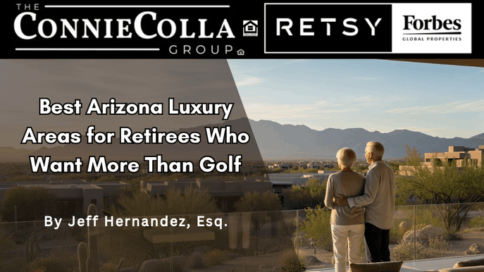 Retired couple enjoying luxury desert community view in Scottsdale, Arizona retirement area