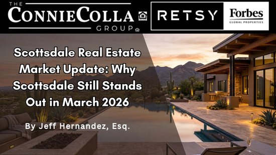 Luxury Scottsdale home with mountain views and infinity pool at sunset, March 2026 market update