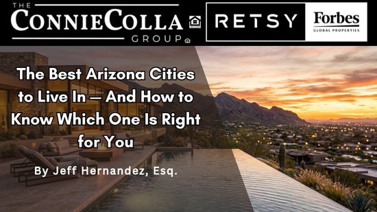 Luxury home in Arizona desert city with mountain views at sunset