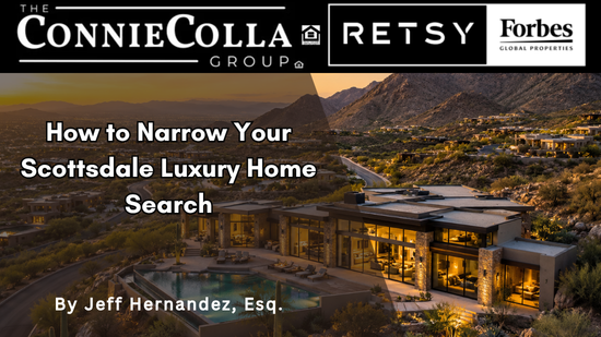 Scottsdale luxury home with pool and mountain views at sunset