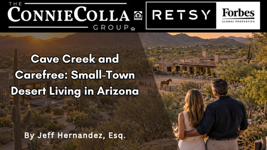 Couple overlooking Cave Creek and Carefree desert homes near Black Mountain, Arizona