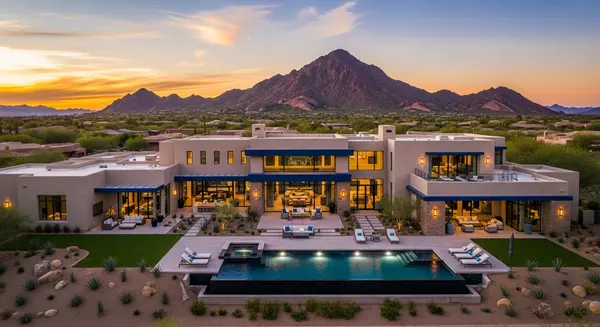 Luxury Phoenix home with Camelback Mountain views at sunset