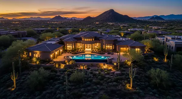 Luxury Pinnacle Peak estate at dusk staged for maximum home value