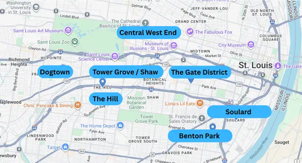 Map of St. Louis best STR Neighborhoods