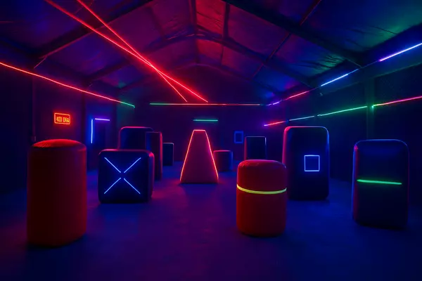 Step into fun! The spacious garage can be set up as a JellyBall or low-impact laser tag arena, designed for safe, family-friendly play. With inflatable bunkers and glow lighting, it’s the perfect activity for groups, birthdays, or team-building events. Virtually Staged