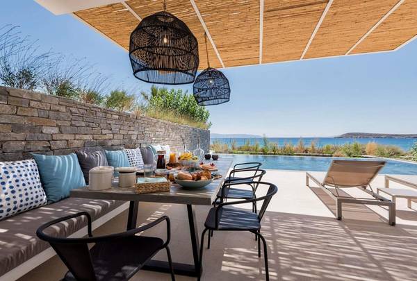 Paros,,Elegant Seafront Villa Steps from Golden Beach #LE