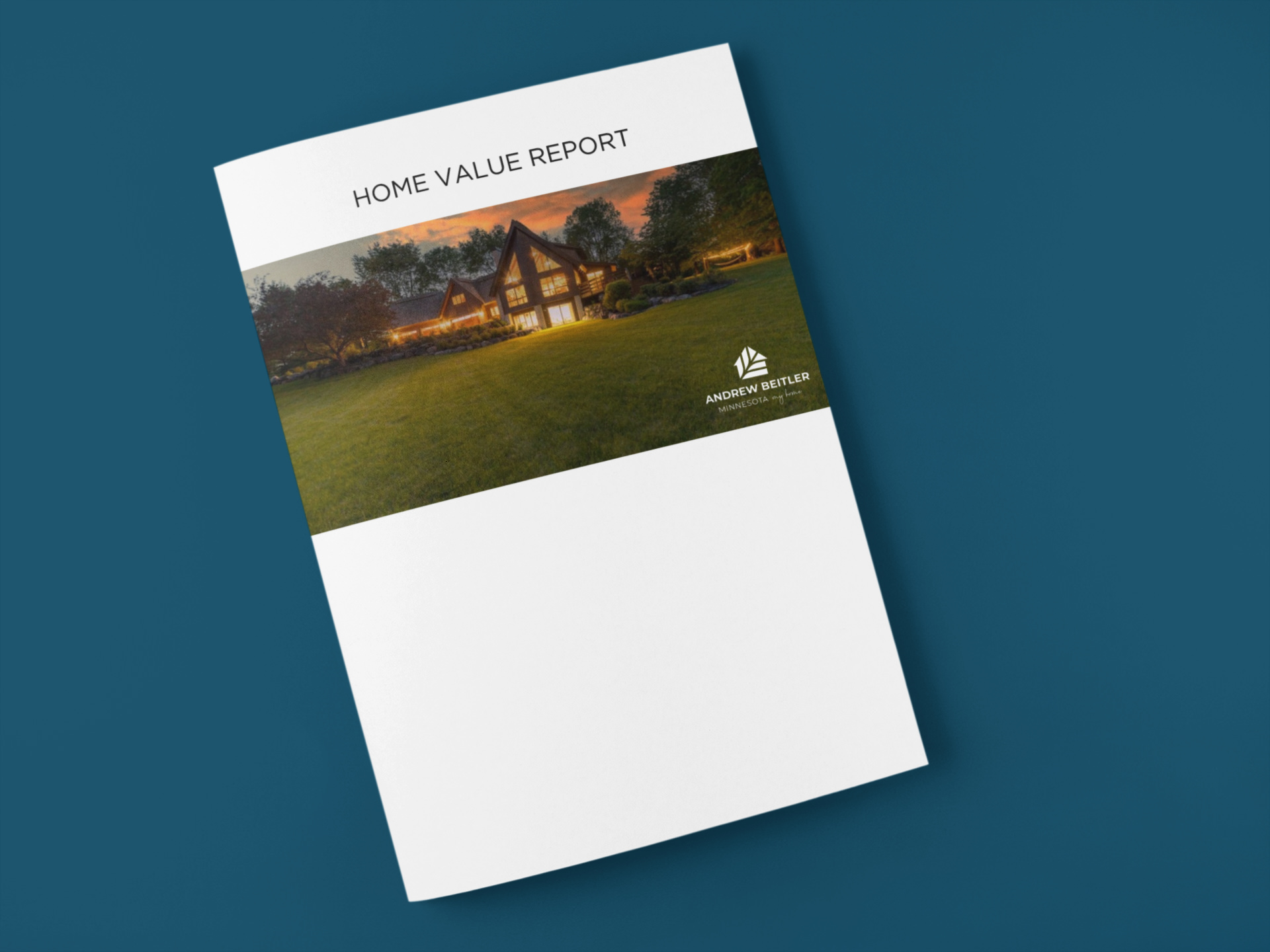 the cover page of a home value report with andrew beitler's logo on it