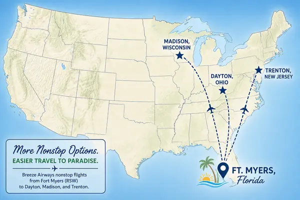 feature image of Breeze Airways Adds New Nonstop Flights from Fort Myers: What It Means for Southwest Florida