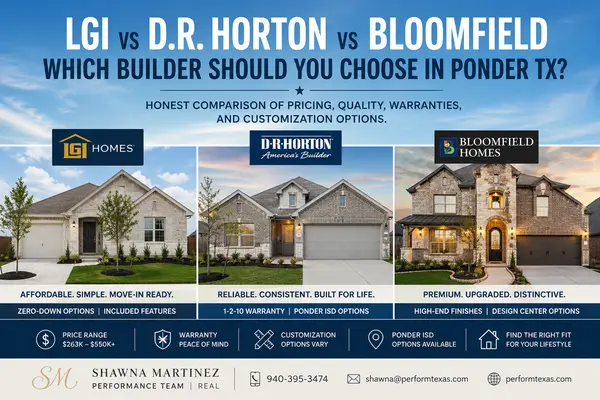 LGI vs D.R. Horton vs Bloomfield — Which Builder Should You Choose in Ponder TX?