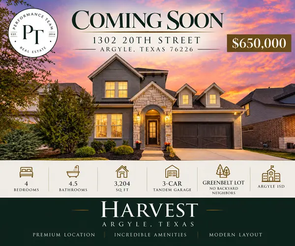 feature image of Coming Soon in Harvest: 4-Bedroom Argyle TX Home with 3-Car Garage and Greenbelt Location