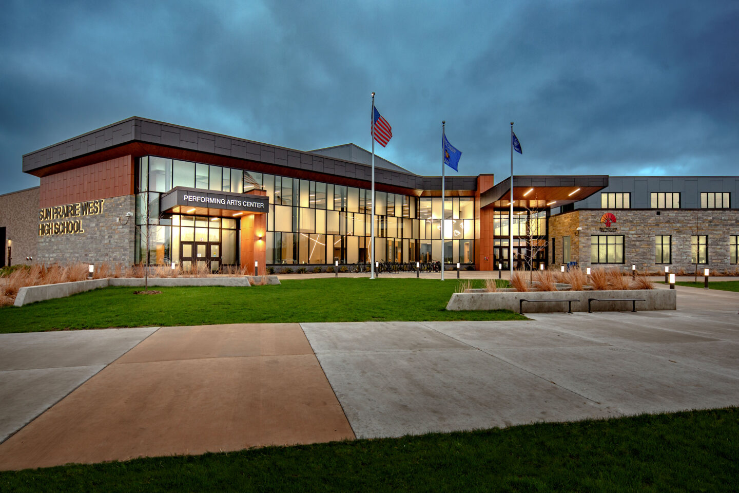 Exterior of Sun Prairie West High School in Sun Prairie, Wisconsin