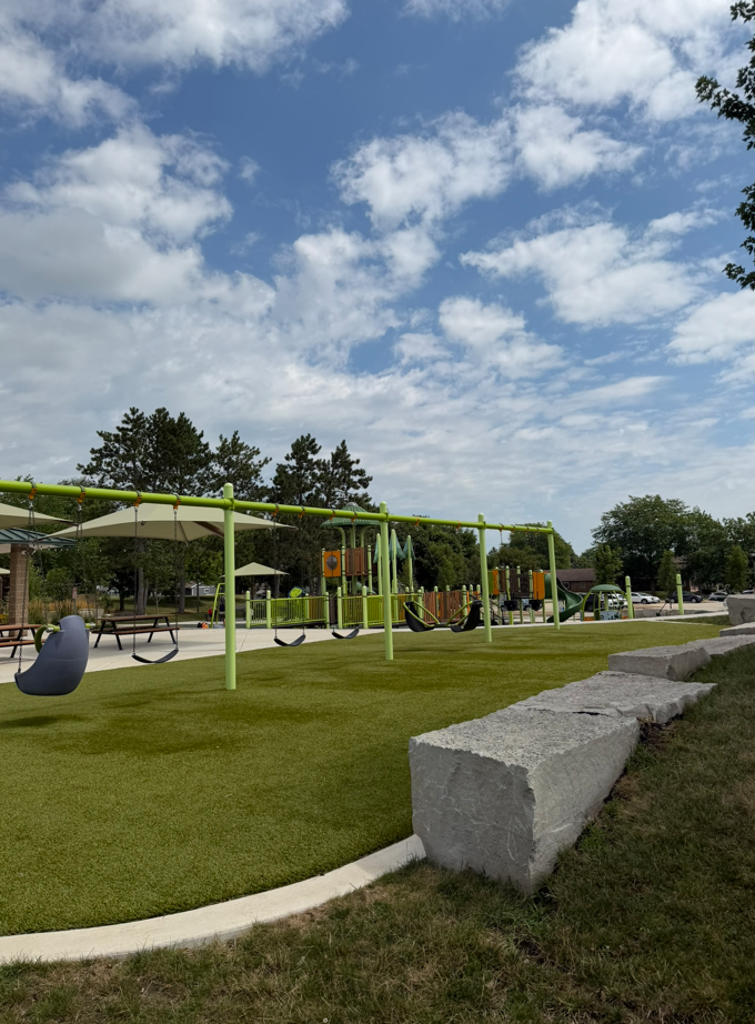Centennial Park's accessible playscape and splash pad, Waunakee WI