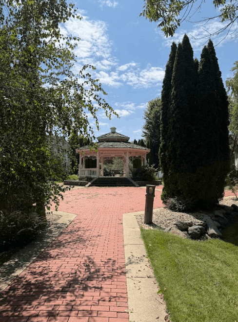 Gazebo and landscaped walkway in Savannah Village, Waunakee WI