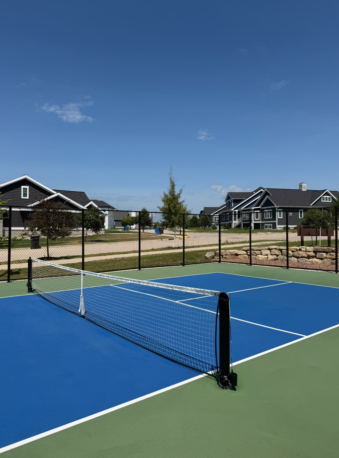 Pickleball court in Arboretum Village with new construction homes, Waunakee WI