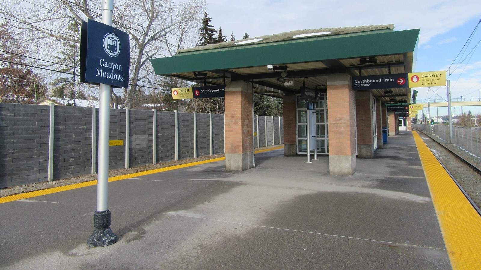 Canyon Meadows C-Train station platform on Calgary's Red Line, in Canyon Meadows, Calgary.
