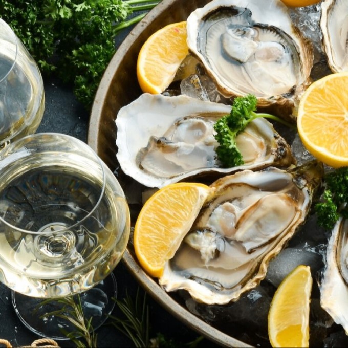 Fresh seafood and wine