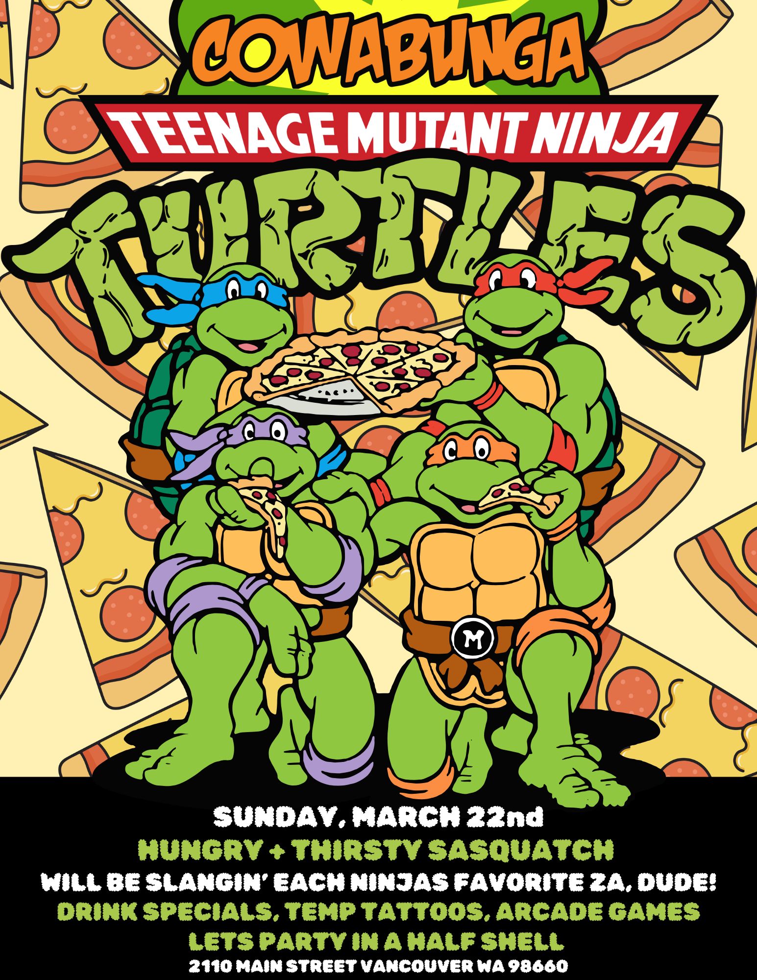 TMNT Pizza Party in a Half Shell at Thirsty Sasquatch Vancouver WA