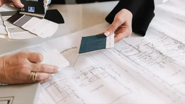New home construction drawings and interior decor samples