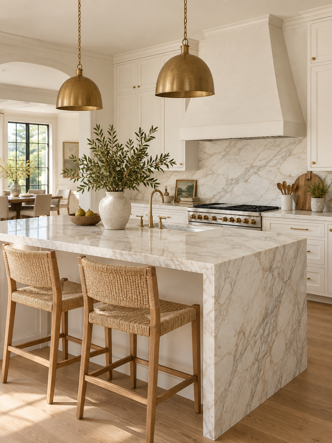 Illustrative bright kitchen with natural materials
