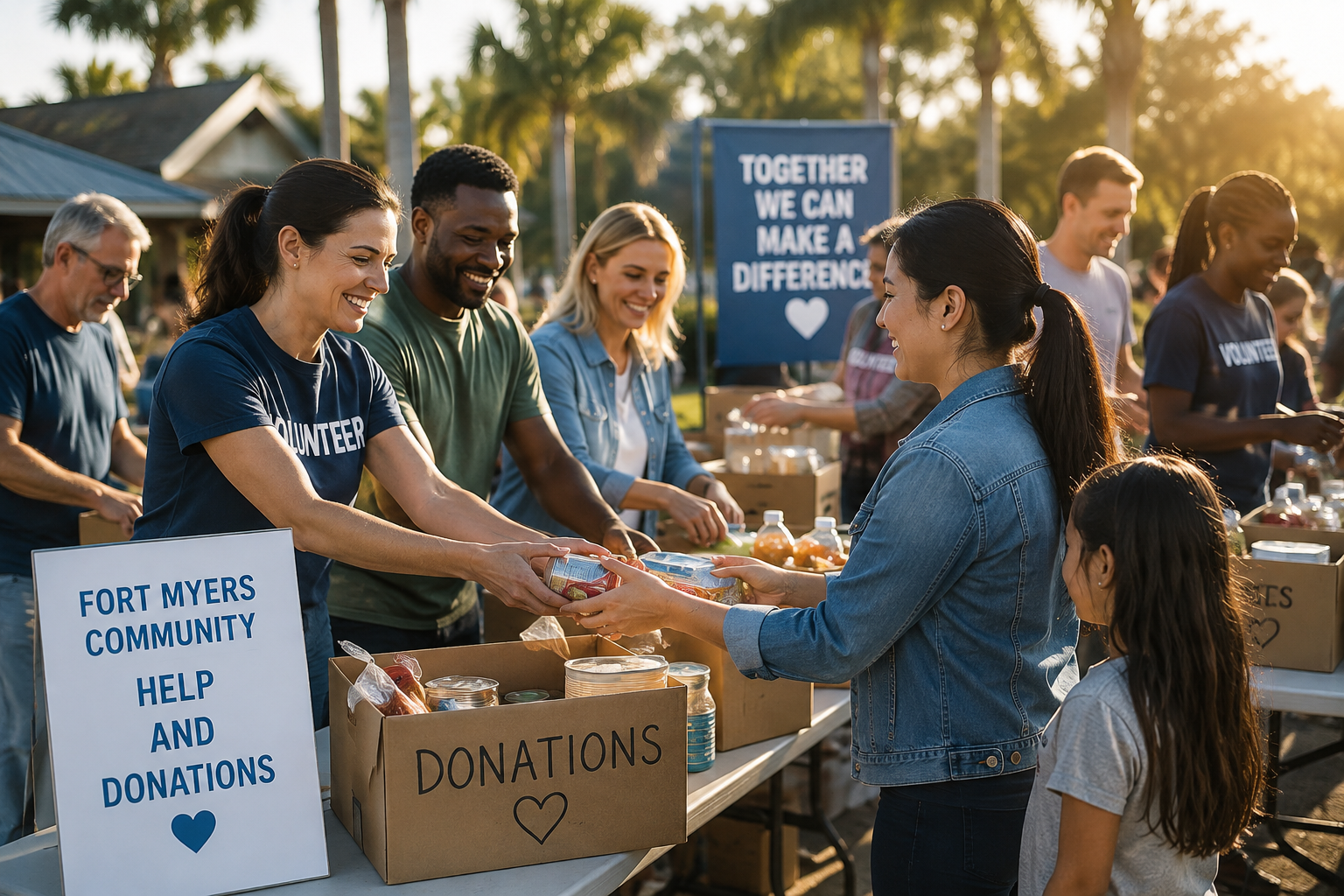 Fort Myers community volunteers collecting and distributing food donations