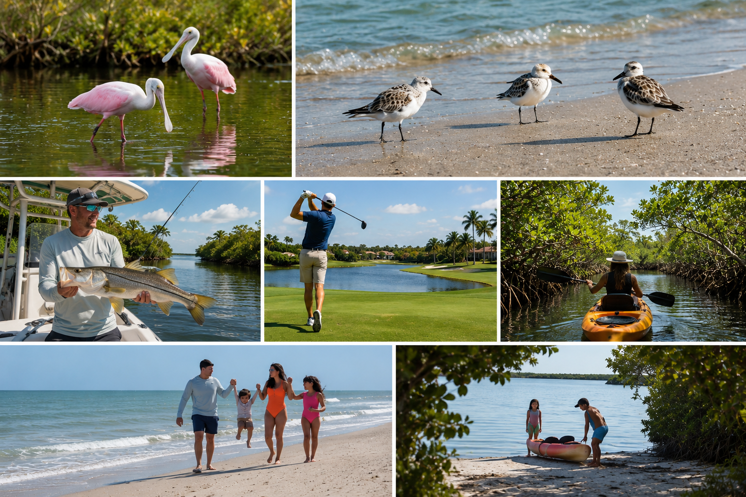Southwest Florida outdoor activities including fishing,golf,kayaking,beaches and wildlife