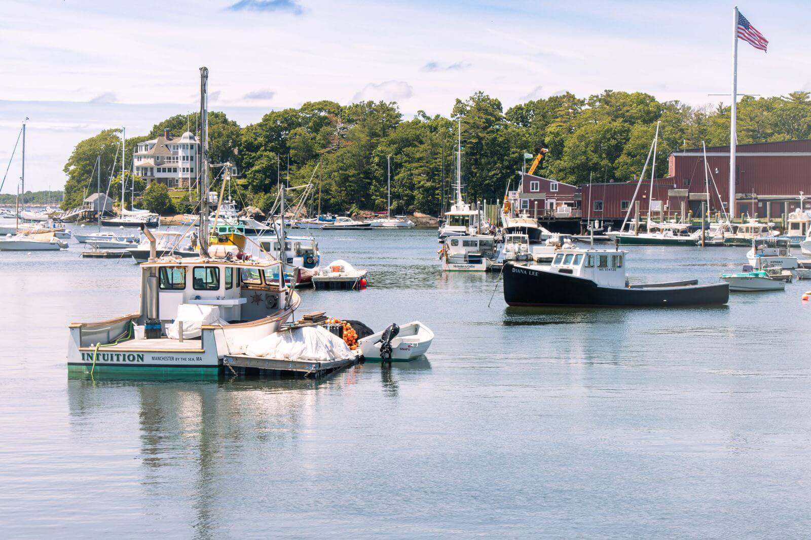 Boats moored in the harbor at Manchester-by-the-Sea, Massachusetts