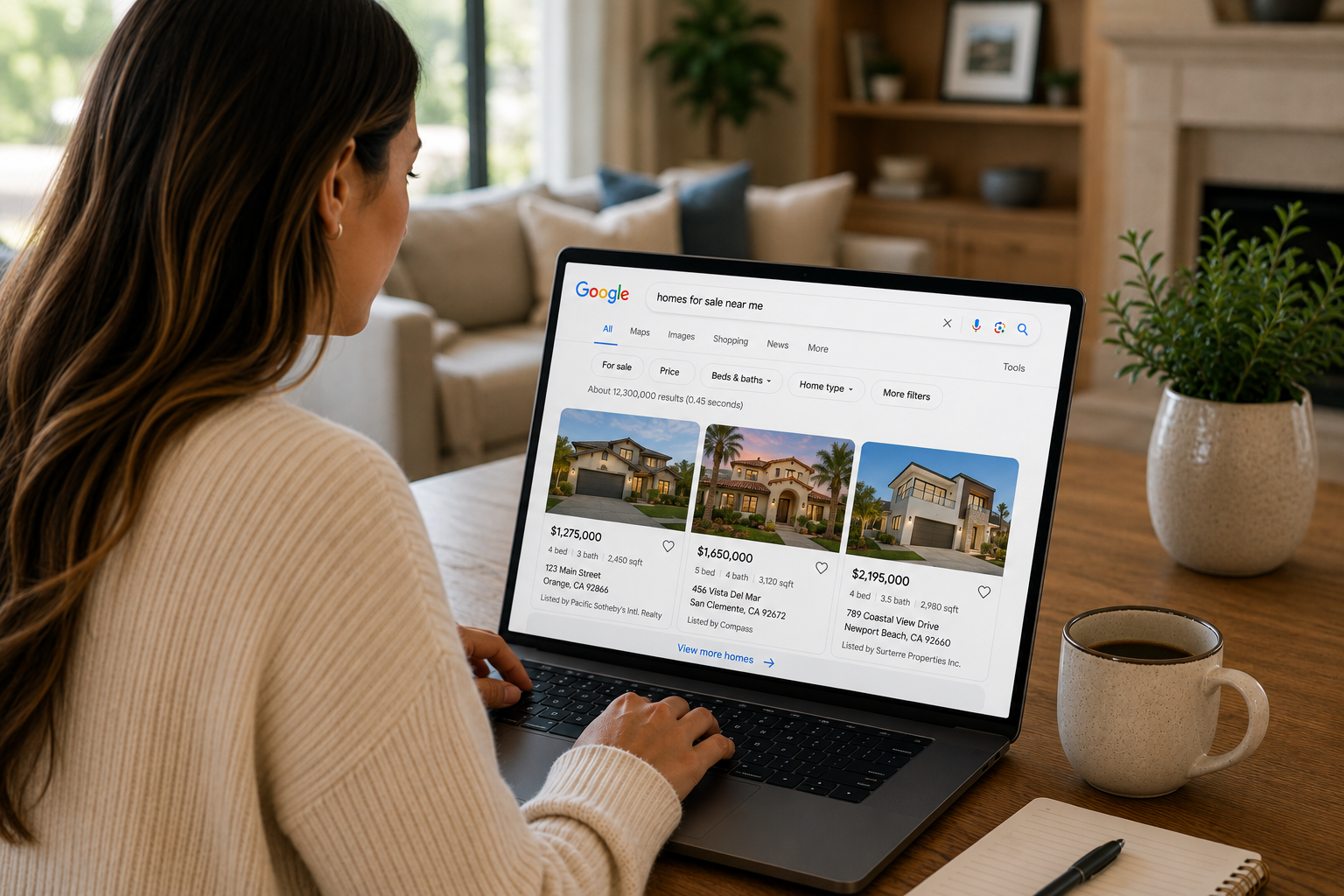 Buyer searching online for homes for sale