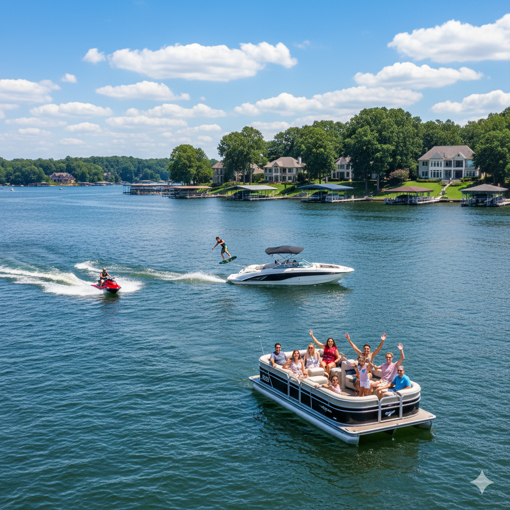 Boaters enjoying summer activities on Lake Norman