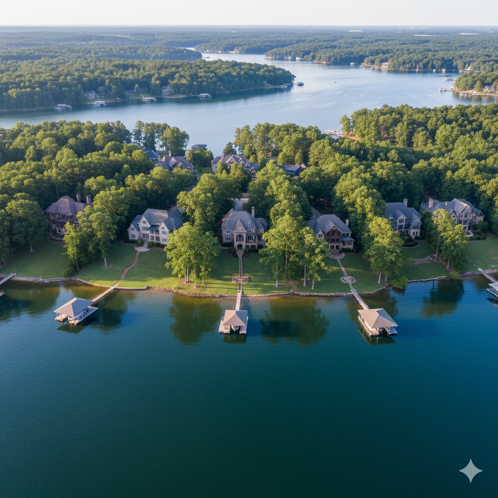 Aerial View of Lake Norman Waterfront Homes Near Davidson
